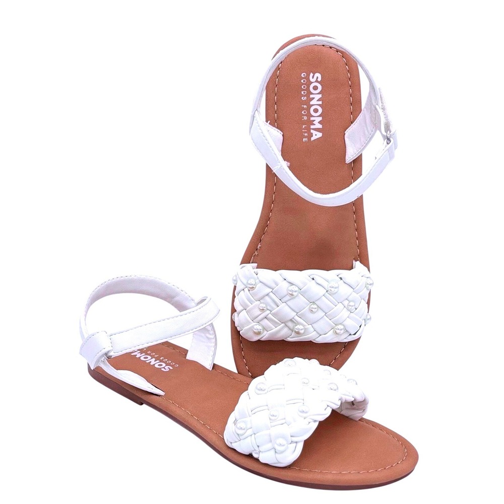 Sonoma Goods‎ for Life White Braided Pearl Strap Flat Sandals Girls Size 5 NIB